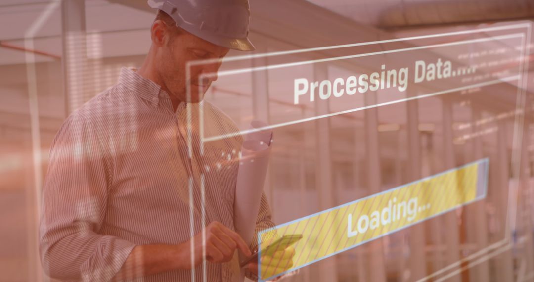 Architect Using Smartphone with Digital Data Overlay in Office