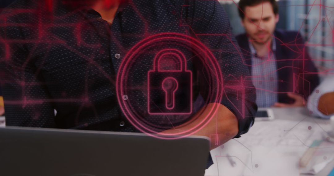 Cybersecurity Concept with Padlock Overlay and Businessman