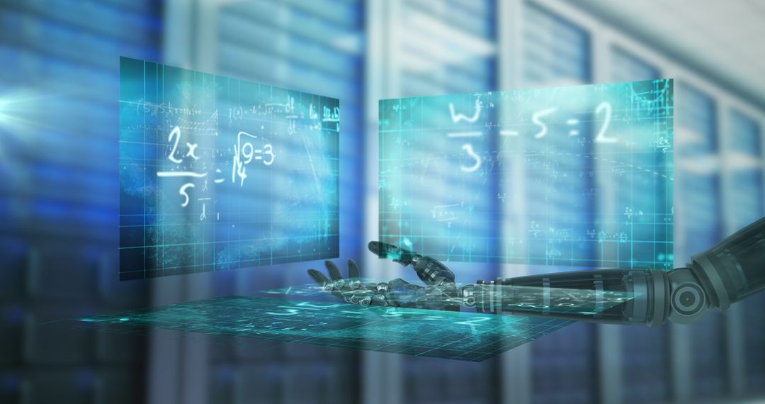 Robotic Hand Solving Equations in High-Tech Server Room