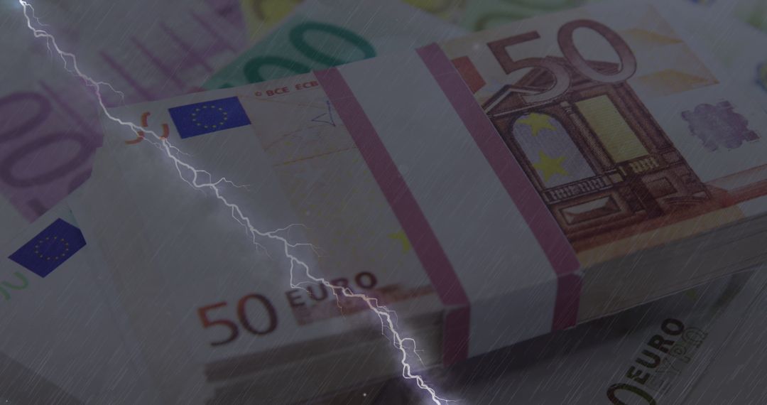 Thunderstorm over Euro Bills Depicting Financial Instability