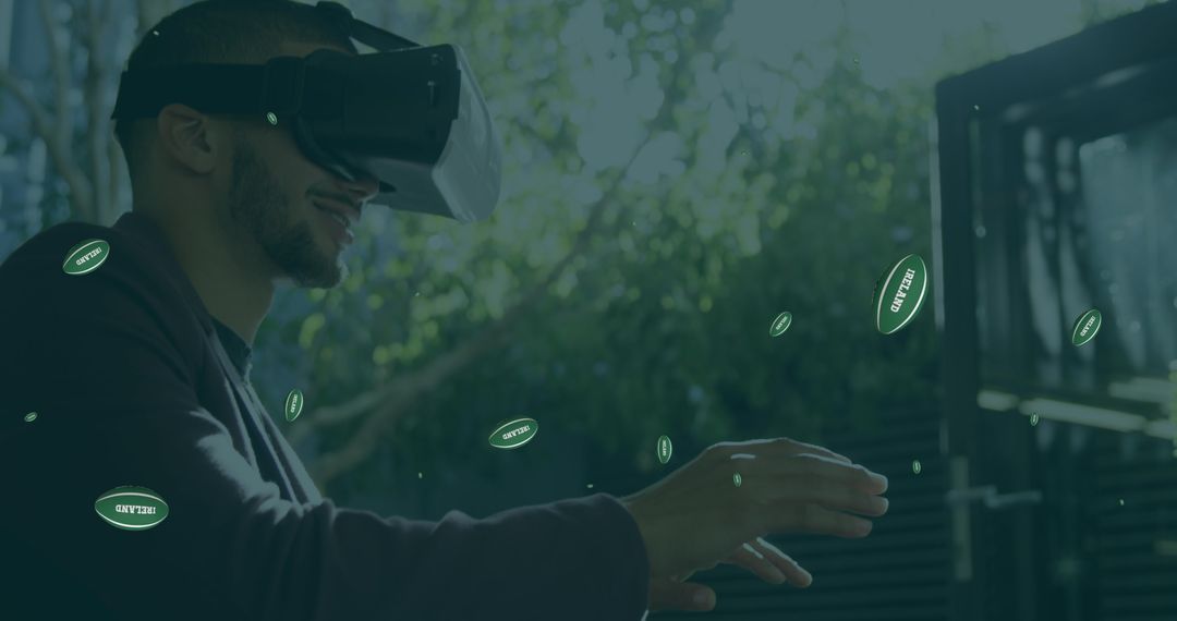 Man Immersed in Outdoor Virtual Reality Experience