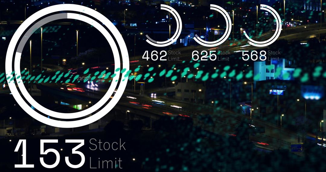 Digital Interface with Graphs Overlaying Night City