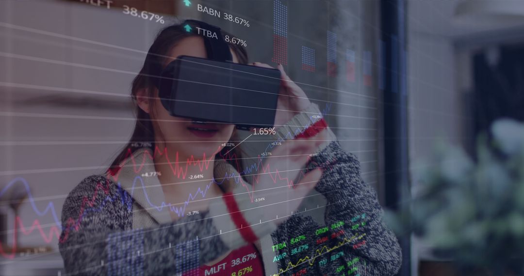 Virtual Reality Headset with Transparent Data Charts Overlay