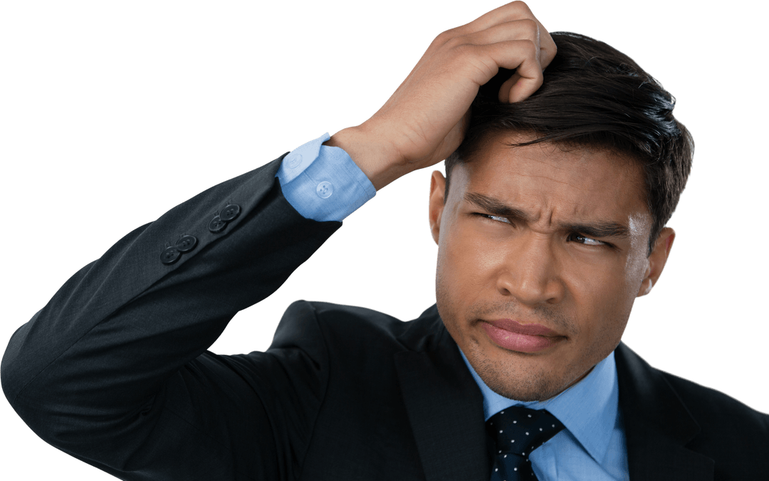 Confused Businessman Scratching Head In Transparent Background