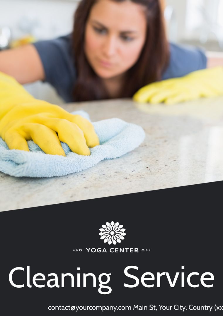 Woman Polishing Countertop with Careful Attention - Download Free Stock Templates Pikwizard.com