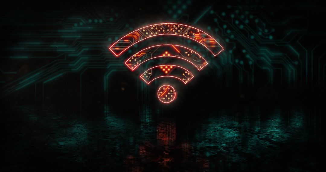 Glowing Orange WiFi Icon Over Futuristic Processor Background