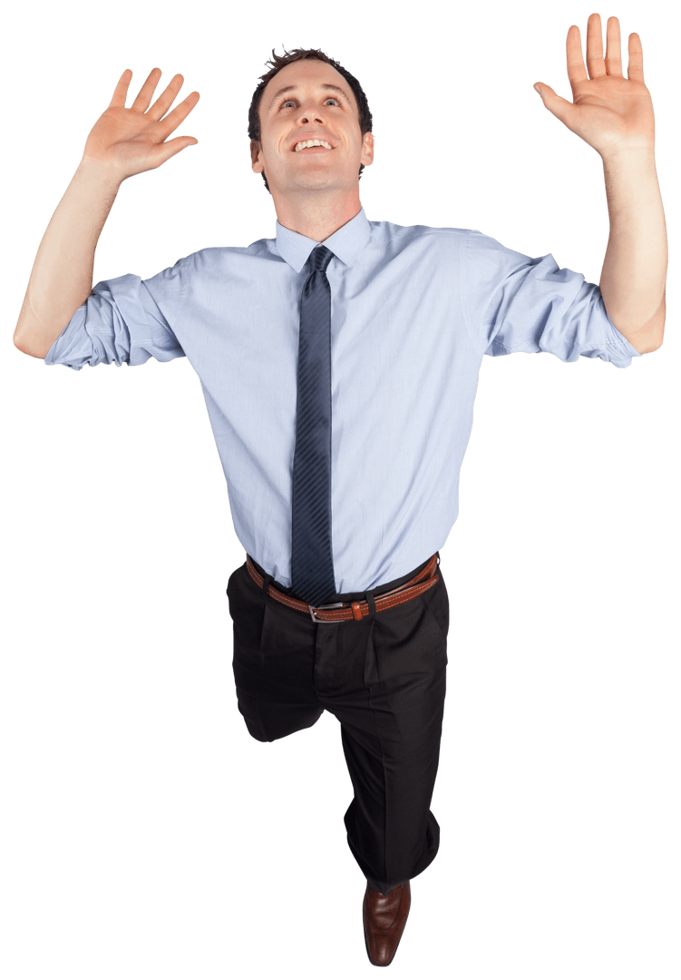 Transparent Background: Enthusiastic Businessman with Raised Arms Pose