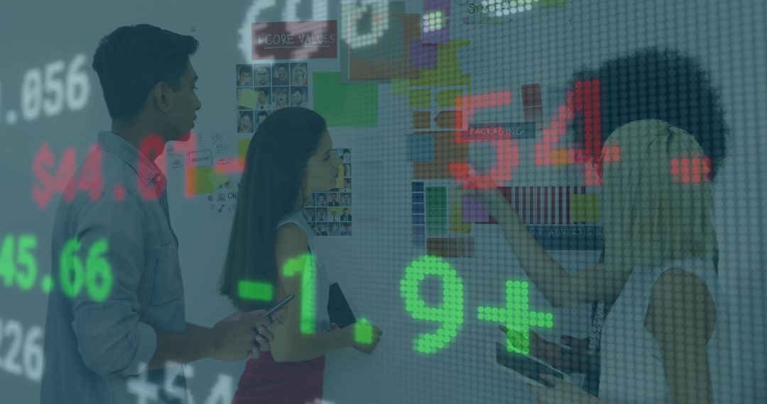 Team Discussing Creative Strategy with Digital Trade Overlay