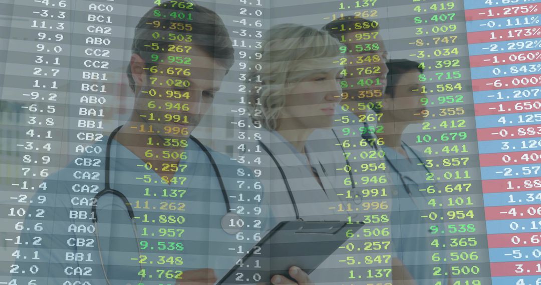 Healthcare Professionals Analyzing Data with Innovative Digital Displays