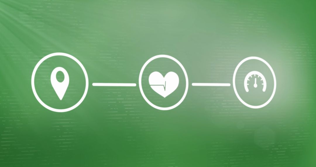 GPS Heartbeat Speedometer Icons Flowchart on Green Background