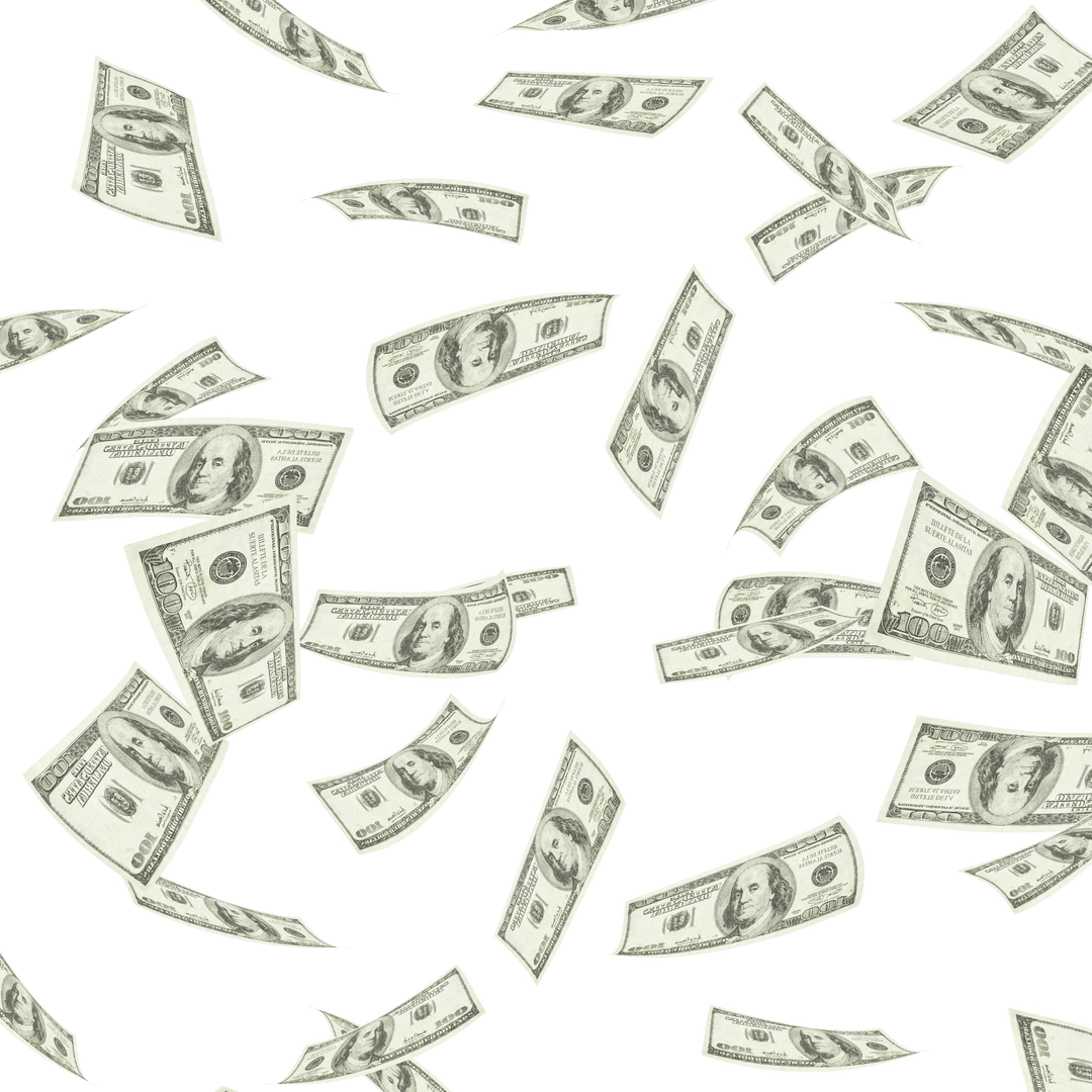 Cascading Banknotes Transparent Background Wealth Concept