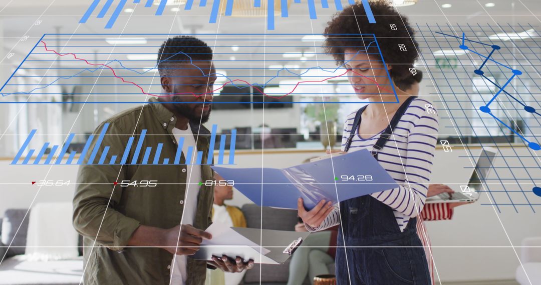 Diverse Professionals Discussing Digital Data Analytics in Modern Office