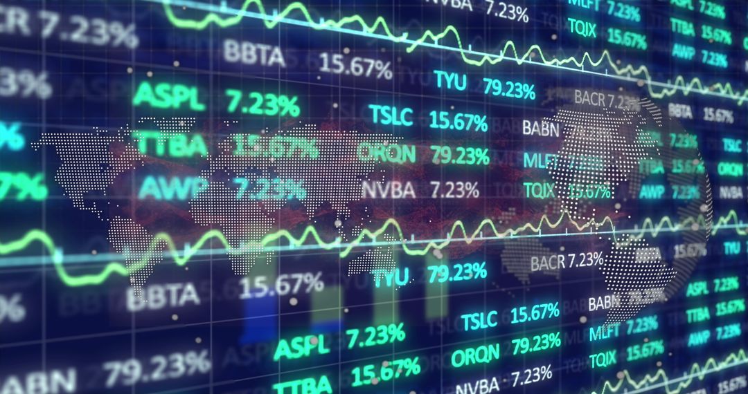 Digital Financial Data Overlay with World Map