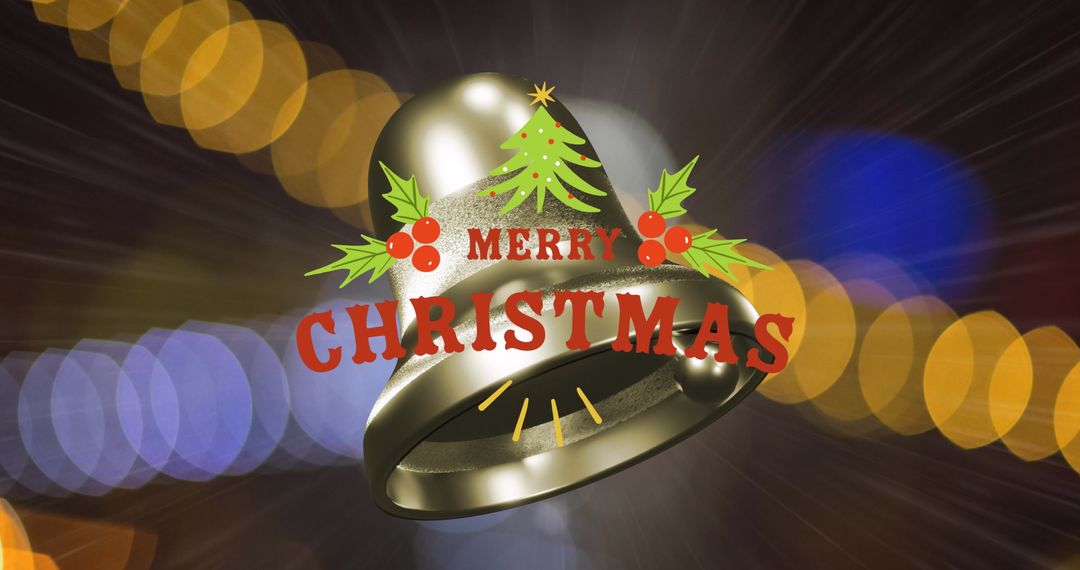 Merry Christmas Greeting with Festive Bells and Lights