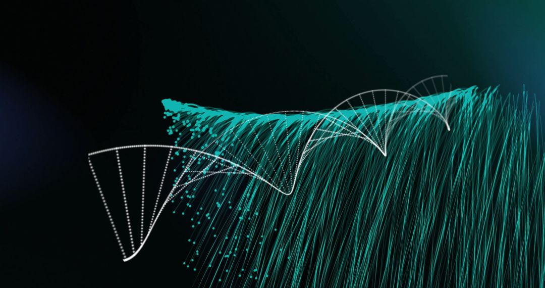 DNA Strand Over Green Light Trails, Concept of Global Data and Science