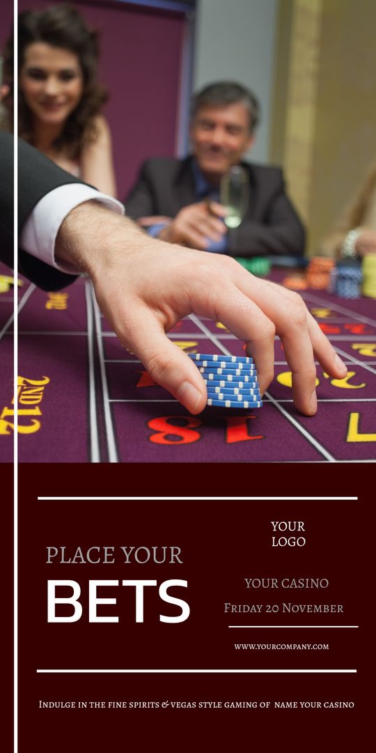 Inviting Casino Night Betting Hand Holds Blue Chips at Roulette Table - Download Free Stock Templates Pikwizard.com