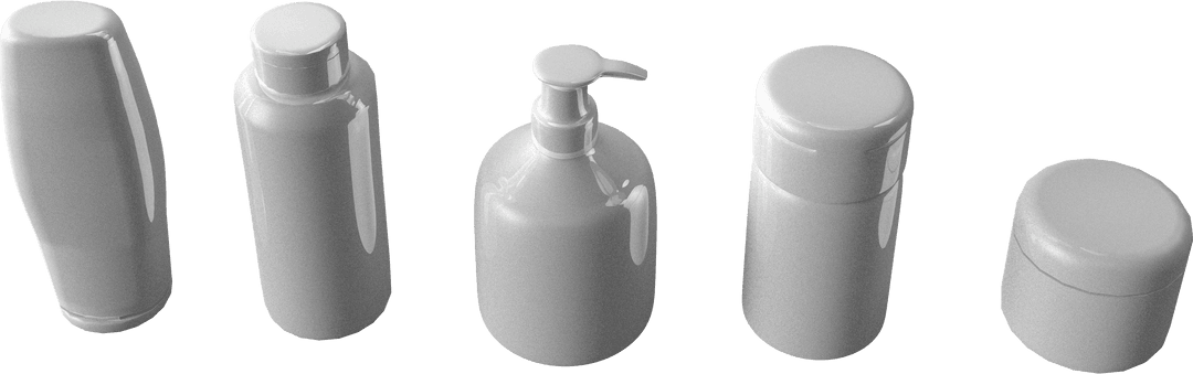 White Plastic Cosmetic Bottles on Transparent Background for Mockup