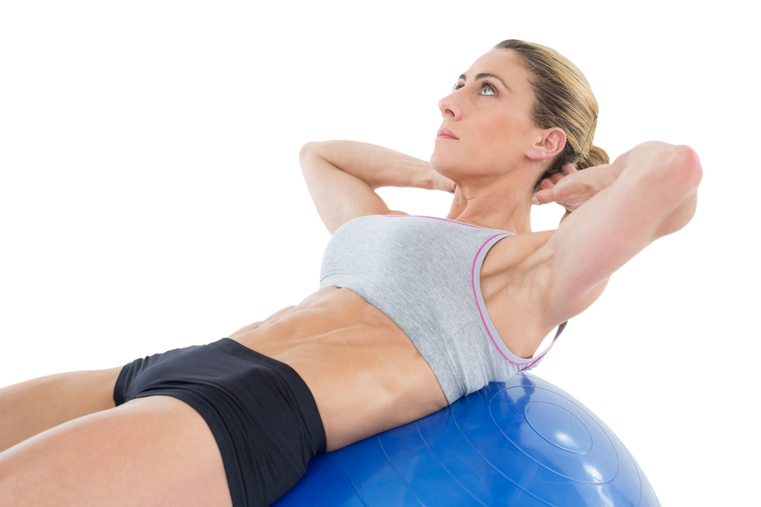 Transparent Fitness Woman Exercising on Blue Stability Ball - Download Free Stock Images Pikwizard.com