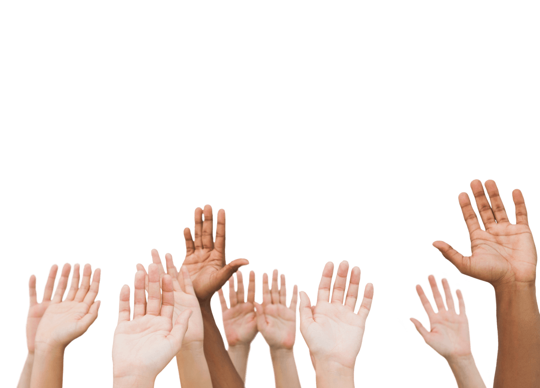 Various Hands Raising in Transparent Background
