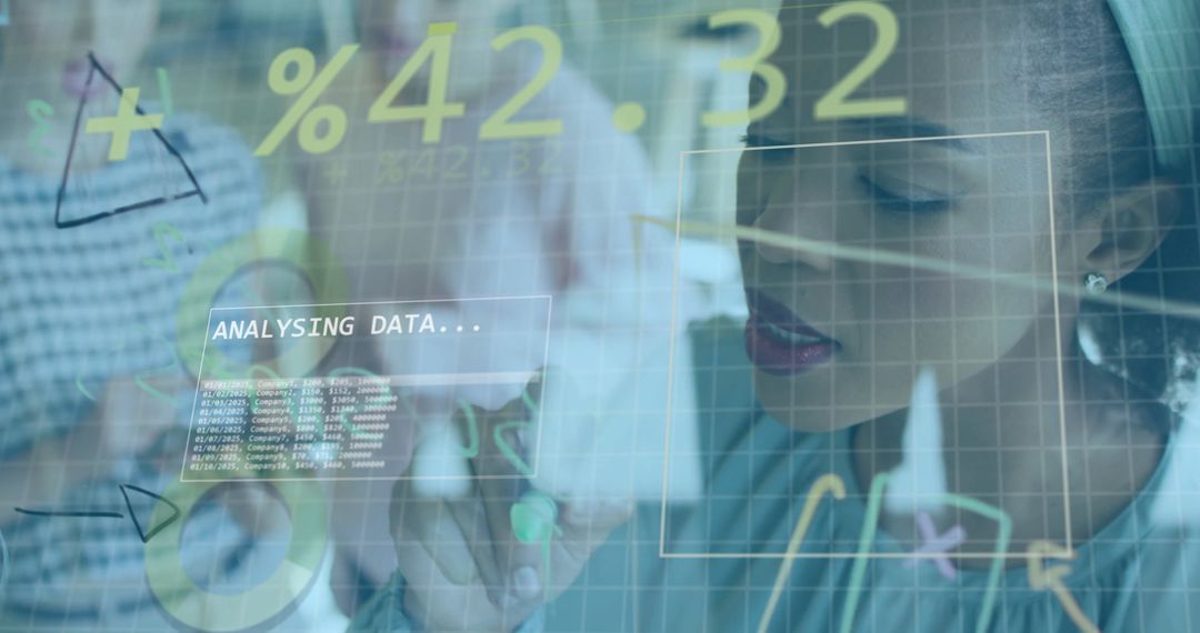 Businesswoman Engaging with Interactive Data Displays