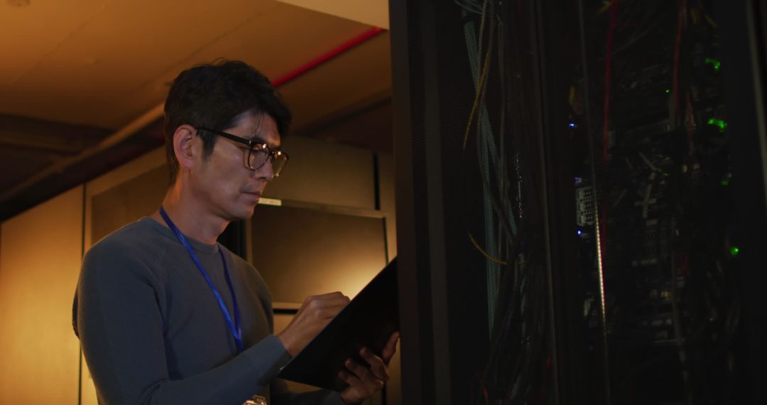 IT Professional Maintaining Servers in Data Center