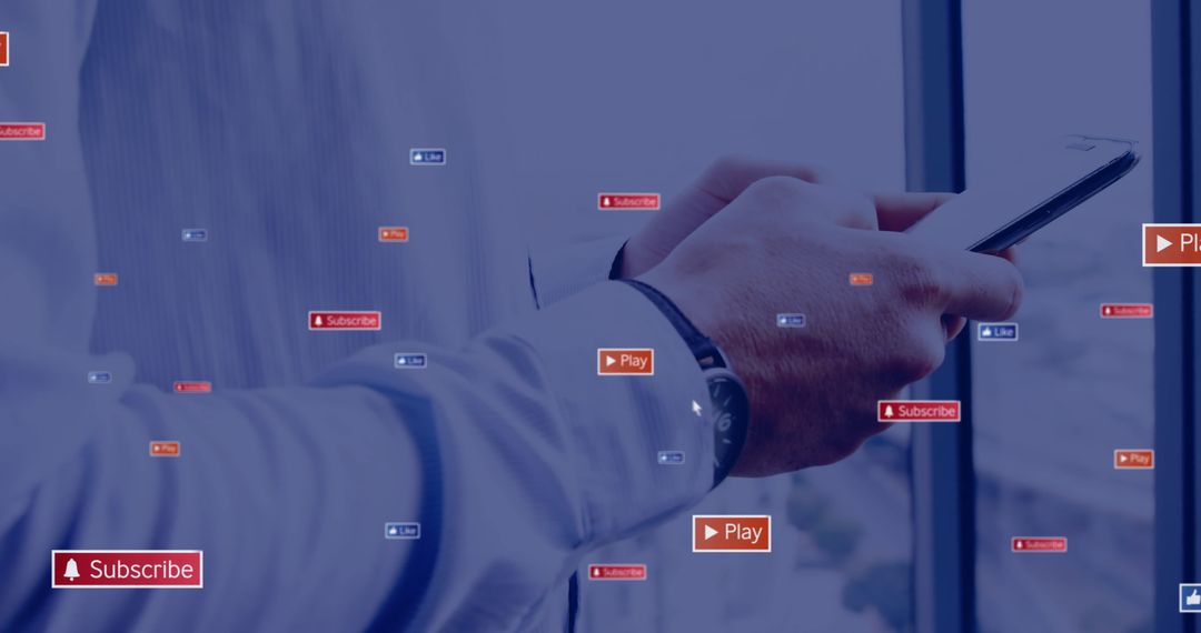 Businessman Using Tablet with Social Media Icons Overlay