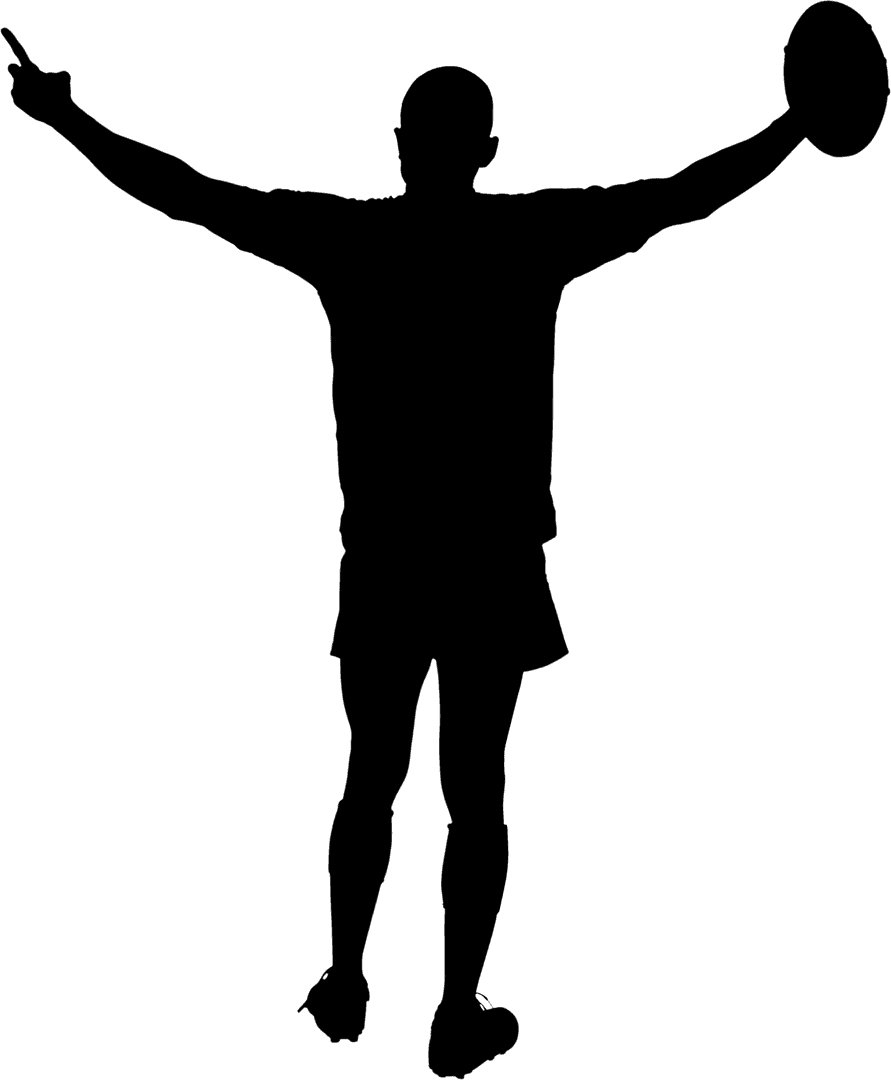 Transparent Full Length Rugby Player Holding Ball Confidently