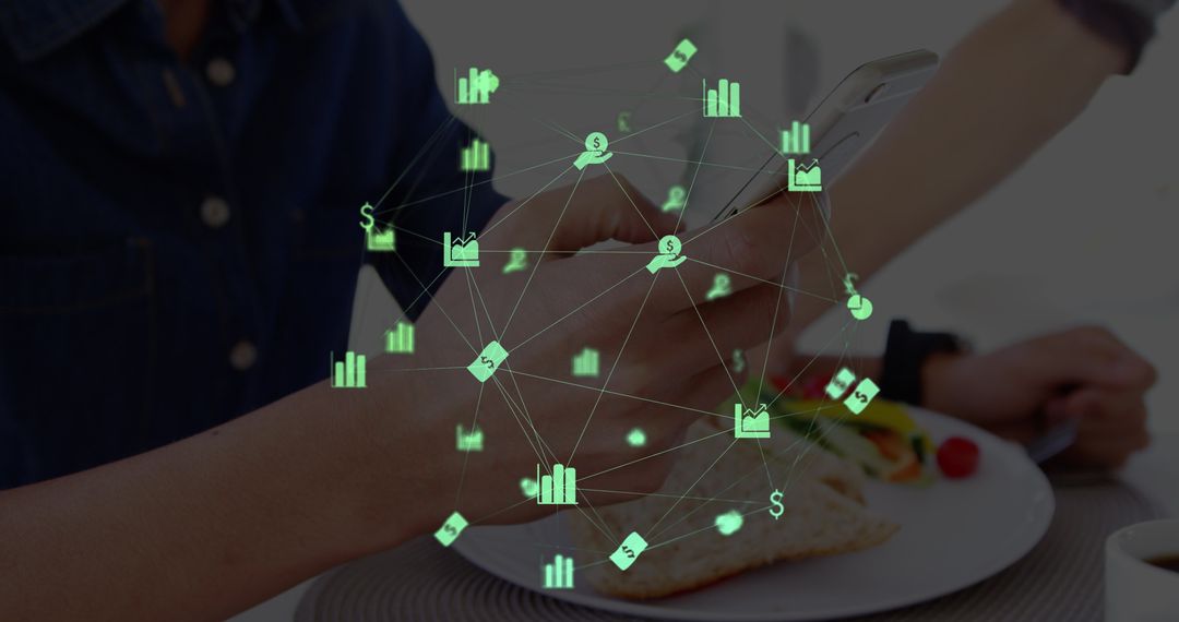 Connecting Via Smartphone Over Breakfast with Digital Overlay
