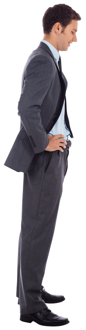 Transparent Smiling Businessman Hands on Hips Confident Stance
