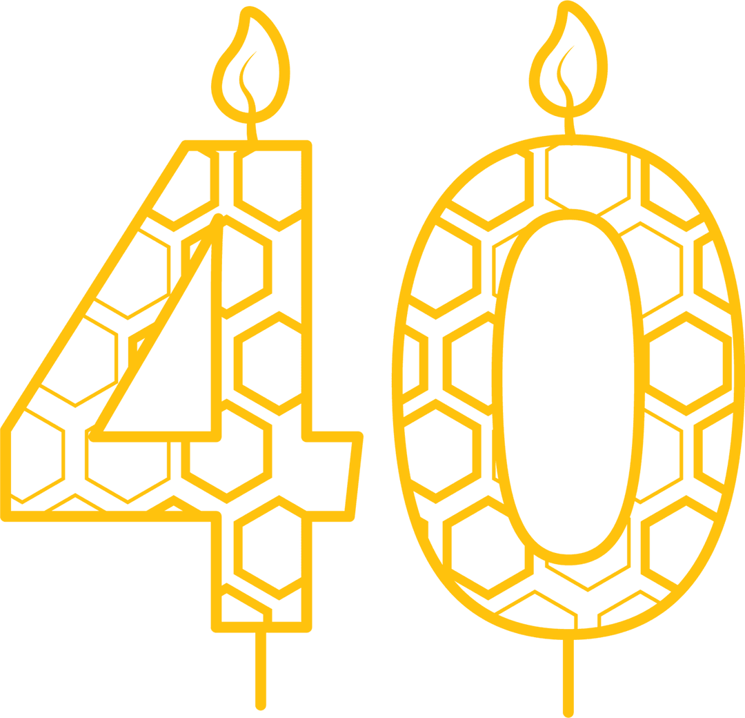 Transparent Yellow Number 40 with Flames Birthday Design