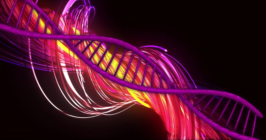 Vibrantly Lit DNA Strand with Glowing Effects for Scientific Use