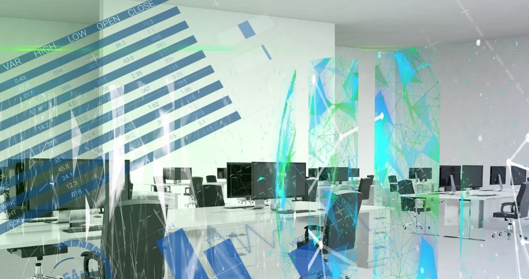 Digital Data Overlay on Empty Modern Office