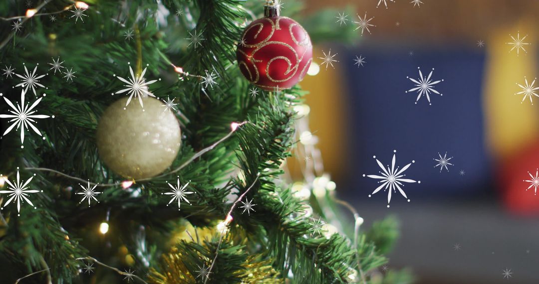 Festive Christmas Tree with Glowing Ornaments and Falling Stars