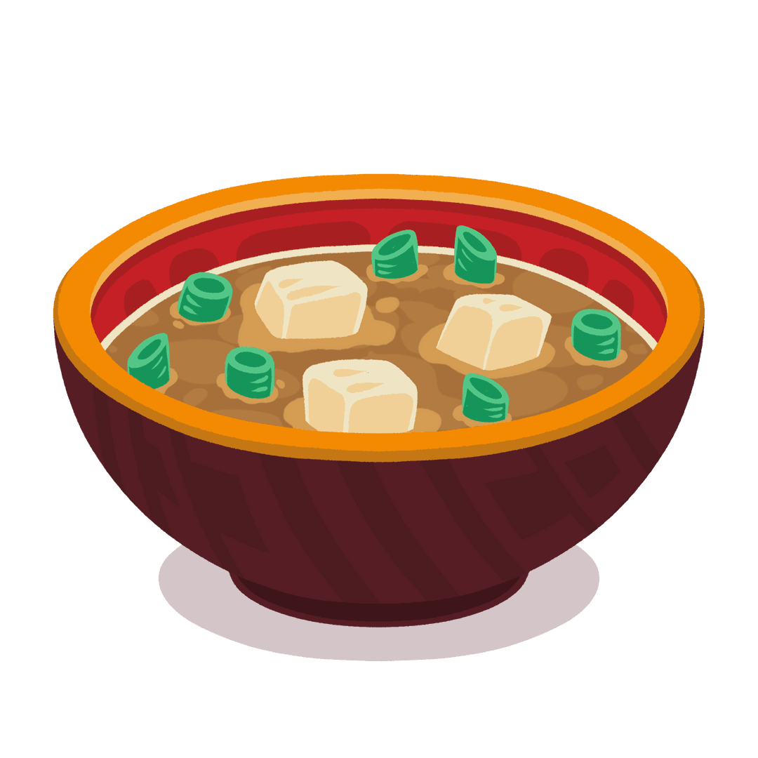 Vibrant Brown Broth Soup with Tofu and Scallions on Transparent Background