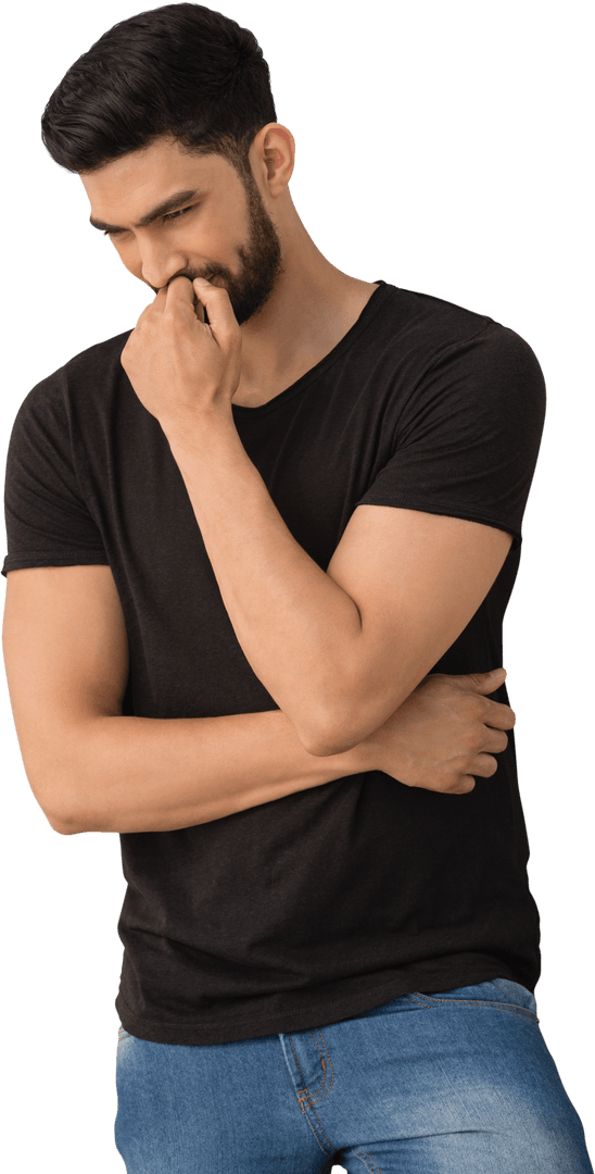 Transparent Image of Thoughtful Man Posing with Arms Crossed