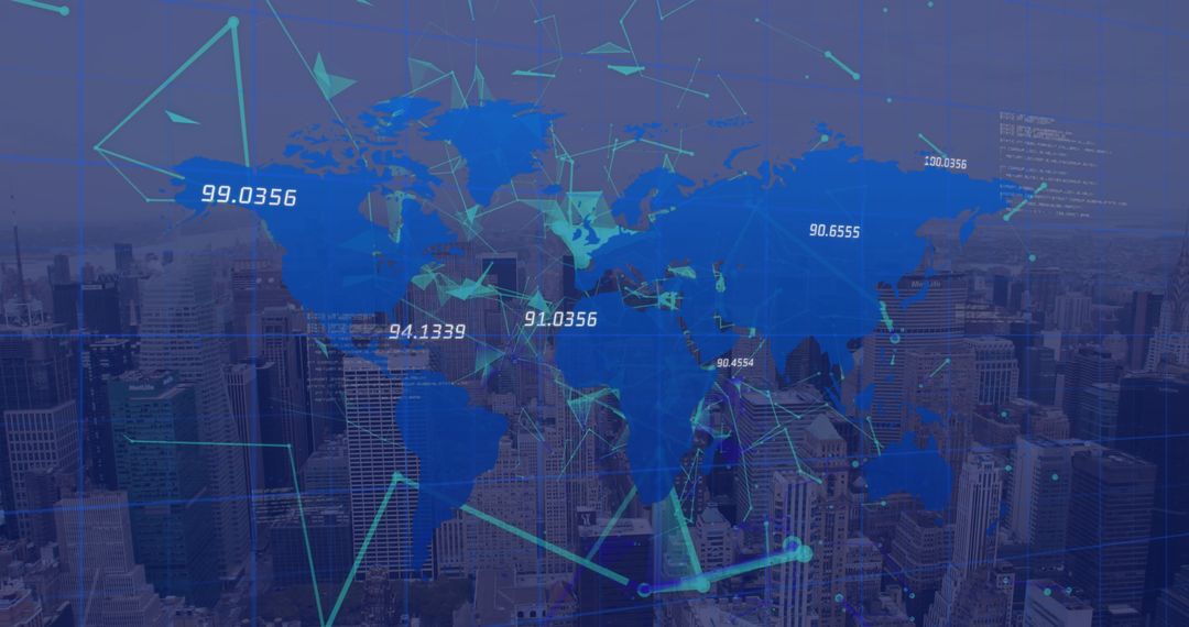 Global Digital Network Over Urban Skyline