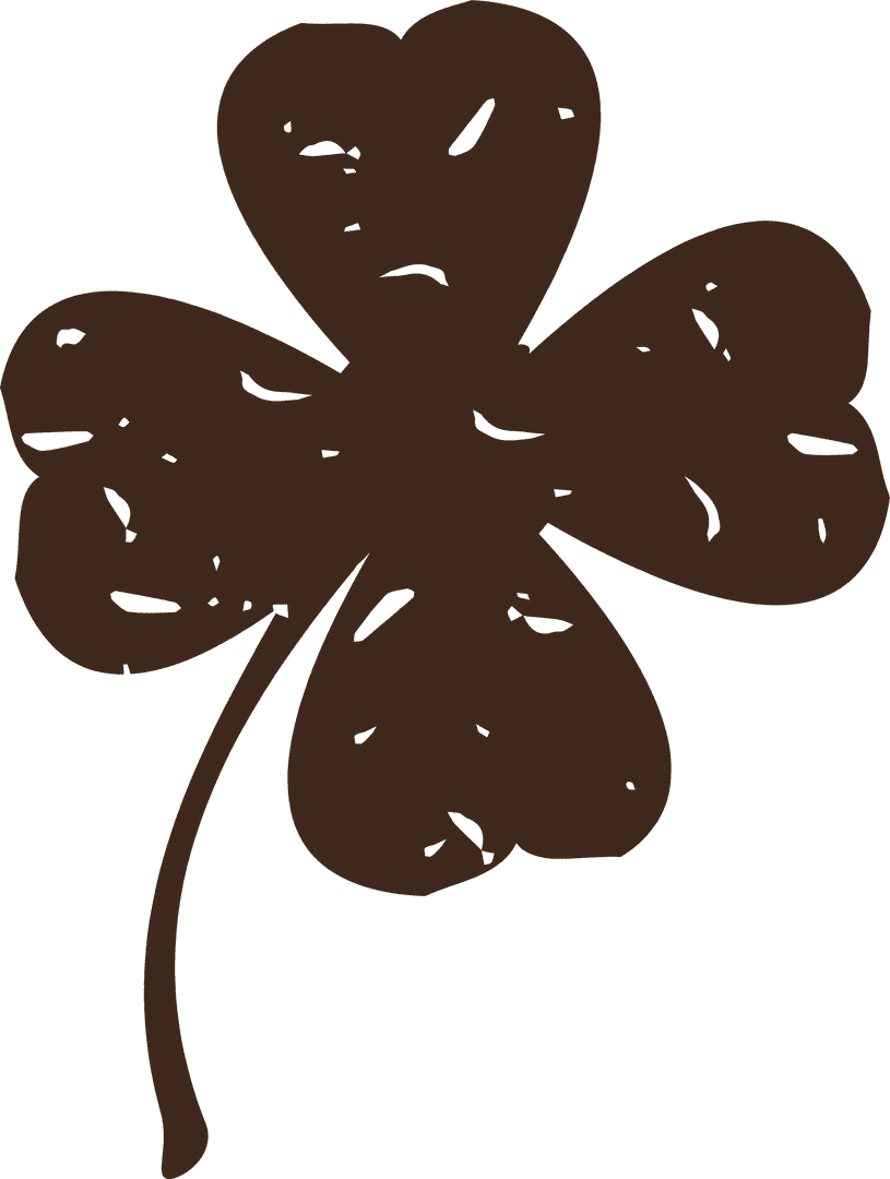 Distressed Brown Four-Leaf Clover On Transparent Background