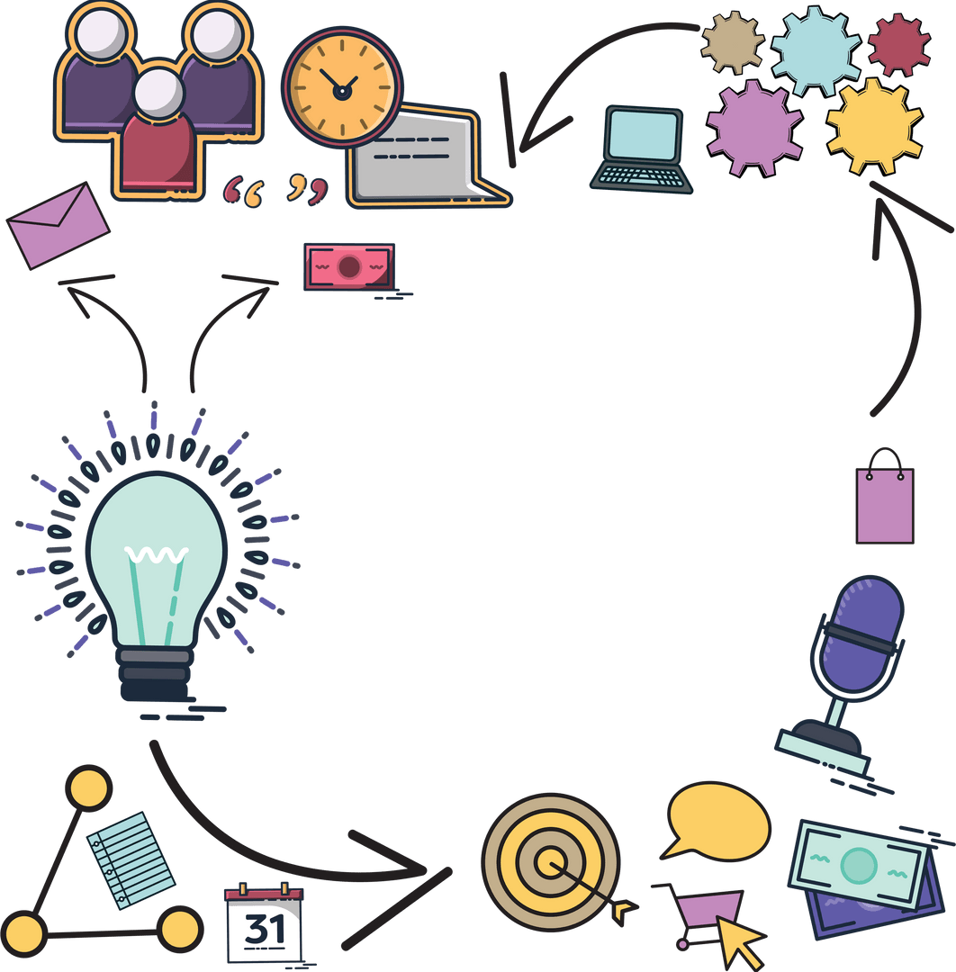 Digital Illustration of Business Icons with Copy Space on Transparent Background