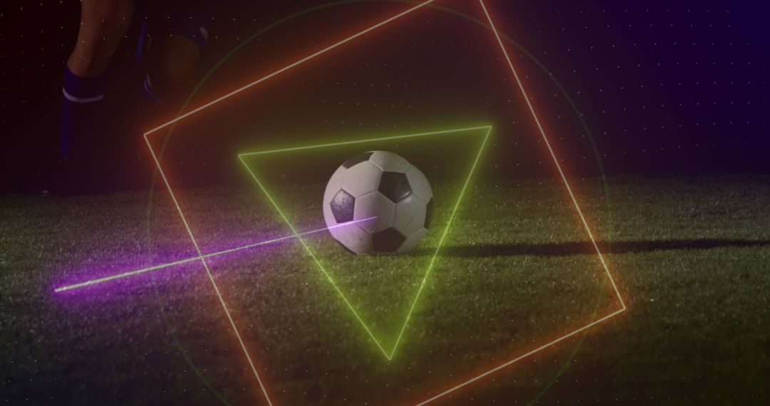 Digital Interface with Neon Geometric Shapes and Soccer Ball