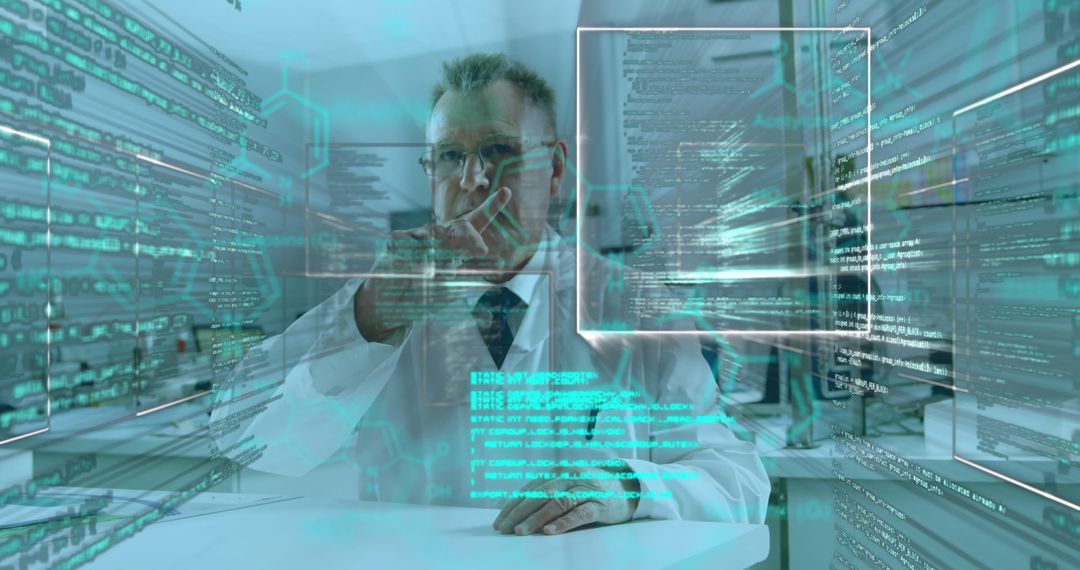 Doctor Observing Virtual Data Interface in Medical Technology Concept