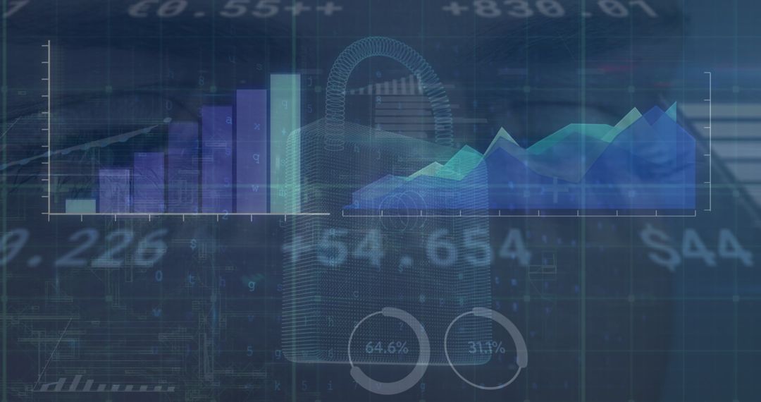 Digital Security and Data Analytics Overlaid in Blue Tones