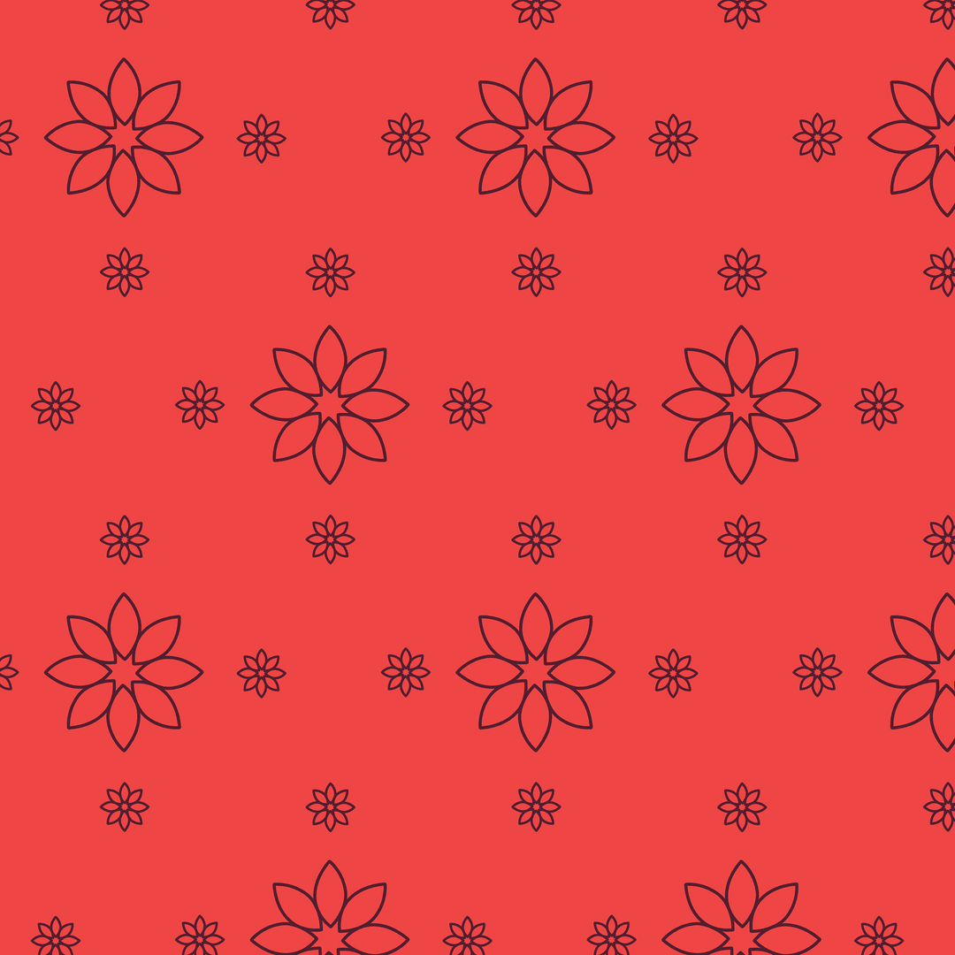 Seamless Transparent Overlay of Black Flowers on Red