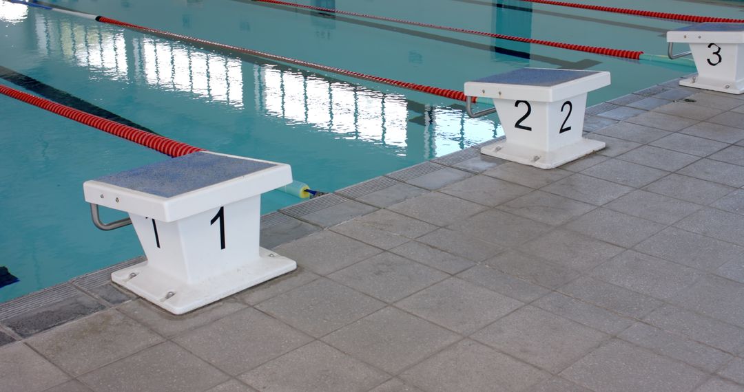 Starting Blocks at Indoor swimming Pool Awaiting Competitive Race