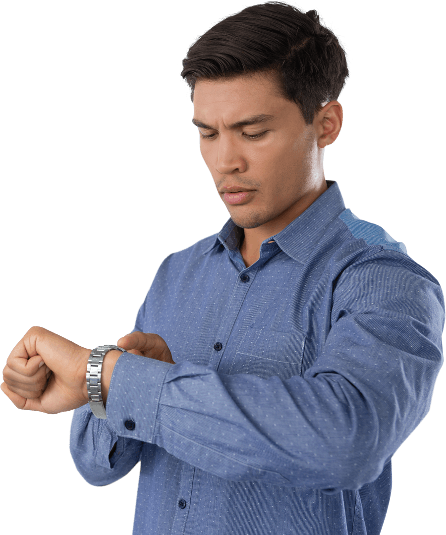 Young Businessman Checking Watch Time Transparent Background