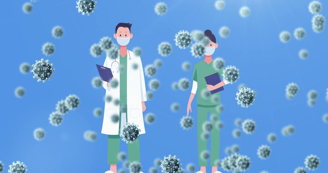 Doctors Practicing Social Distancing with COVID-19 Cells