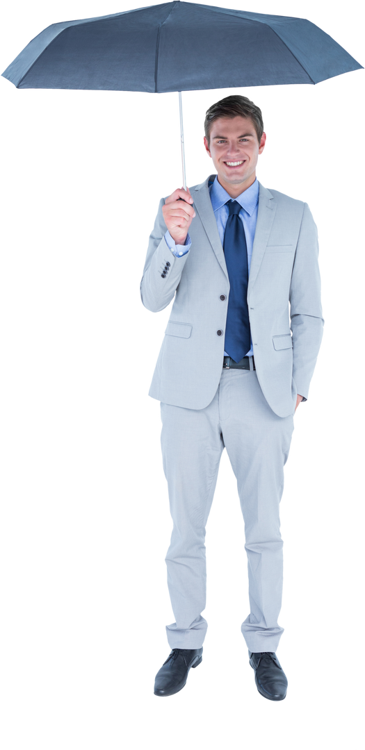 Smiling Businessman Holding Transparent Umbrella in Grey Suit - Download Free Stock Images Pikwizard.com