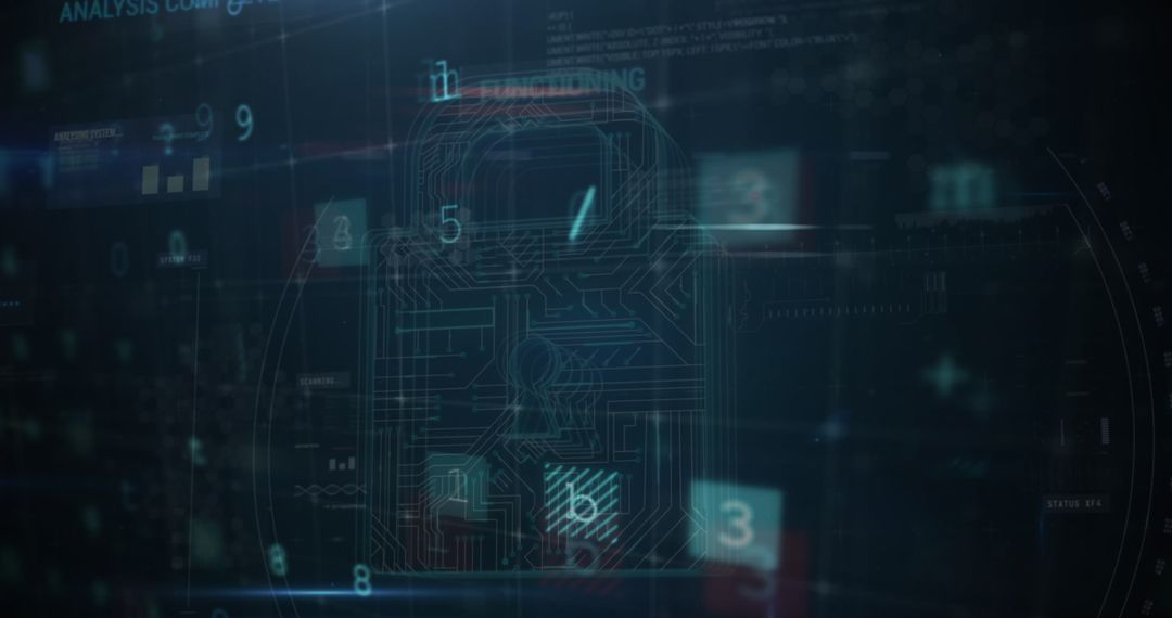 Futuristic Cybersecurity Interface with Digital Lock and Data