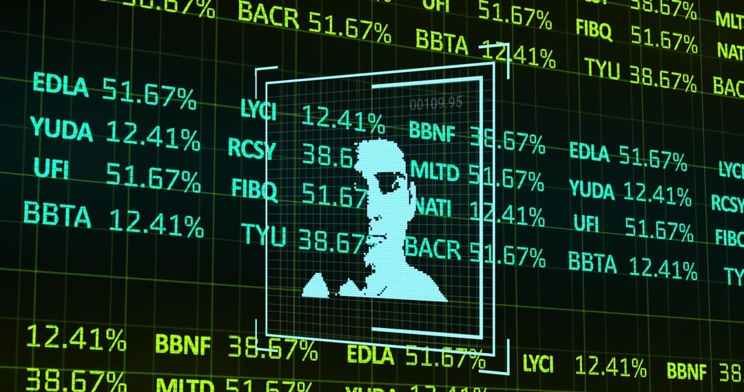 Stock Market Data with Digital Interface of Human Portraits