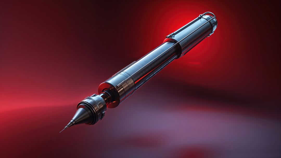 Futuristic industrial machinery component hovering in red light, seismograph concept