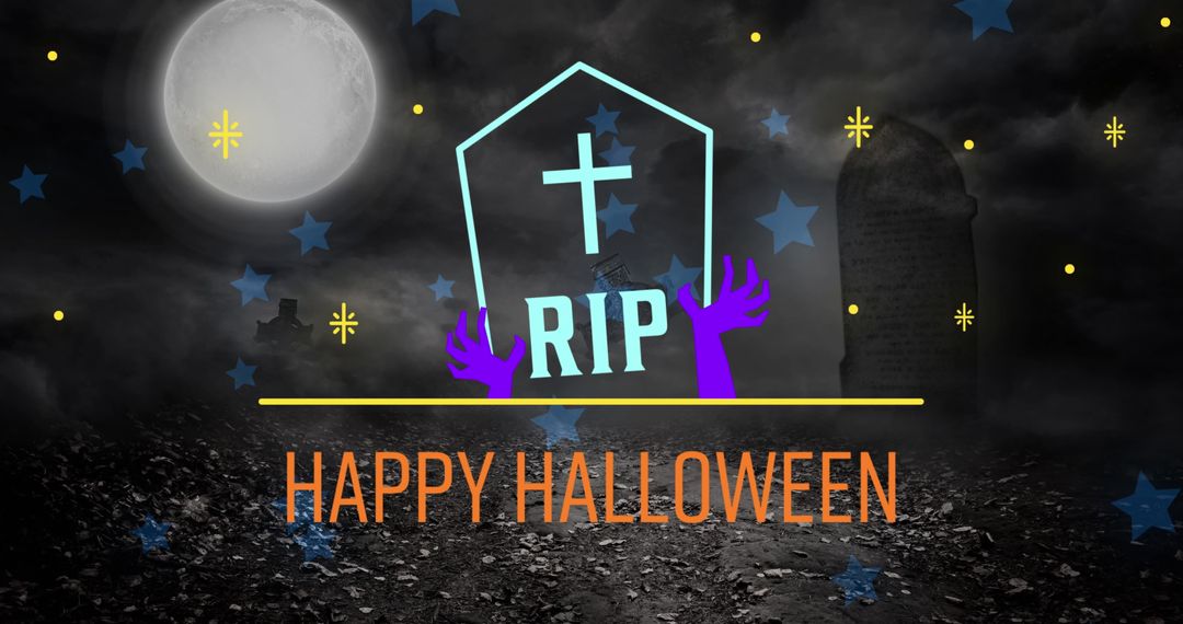 Spooky Halloween Design with Full Moon and Tombstone